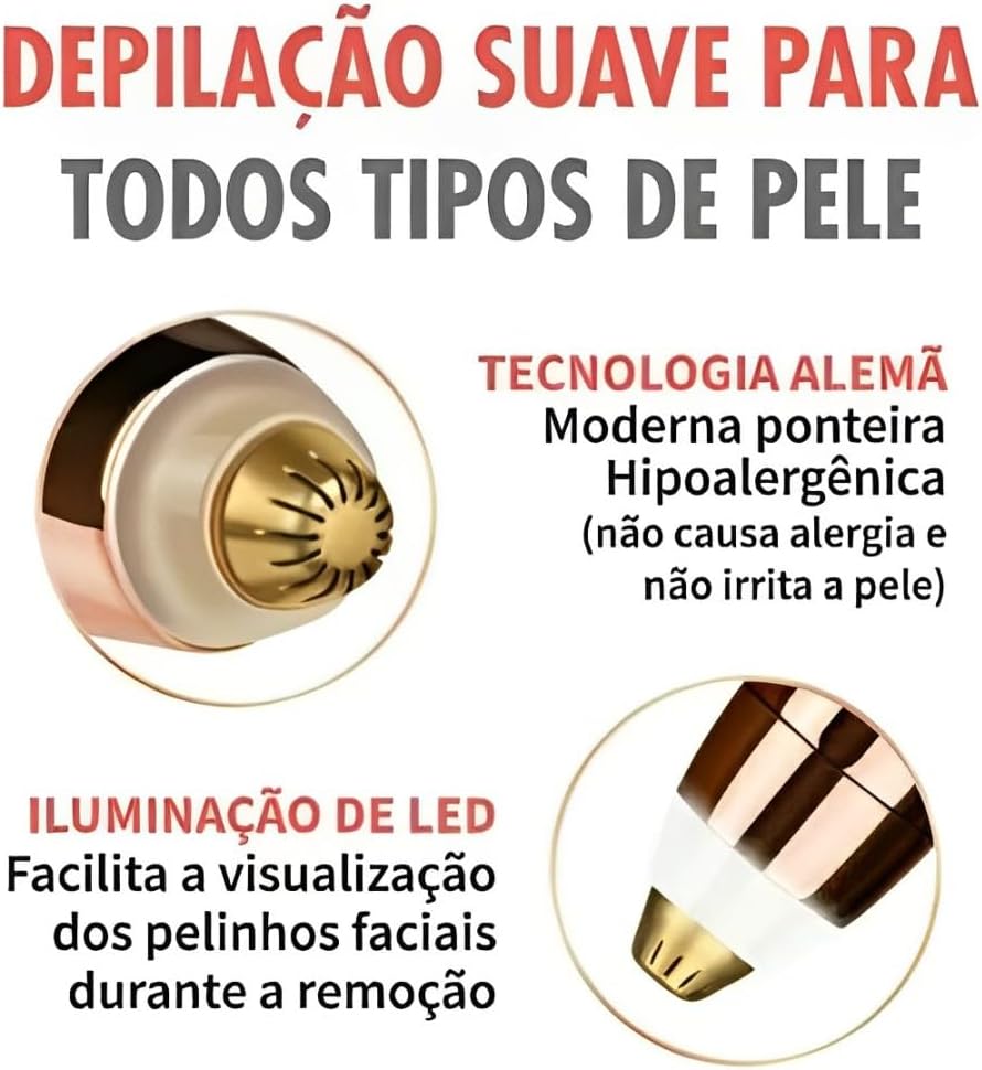 Depilação suave para todos os tipos de pele — Tecnologia Alemã e iluminação LED